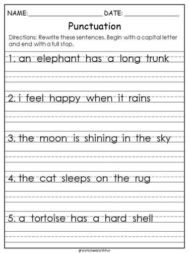 Punctuation and Capitalization Worksheets, Capital Letters and Full ...
