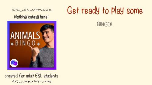Animal Vocabulary Bingo for Adult ESL by Rike Neville | TPT