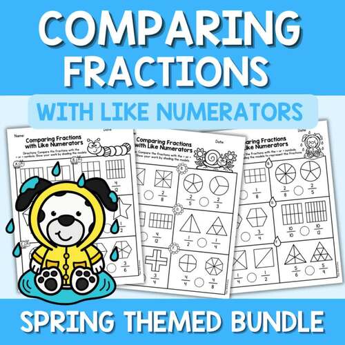 Spring Comparing Fractions with Like Numerators Worksheets (Same Numerator)