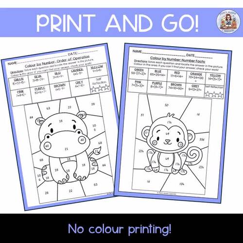 Color By Number: Number Facts & Order of Operations Math Activity Bundle