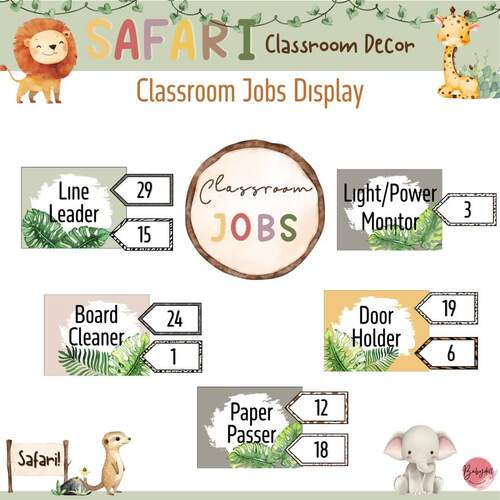 Safari Classroom Jobs Chart: Editable Helper Display | Jungle Theme Decor