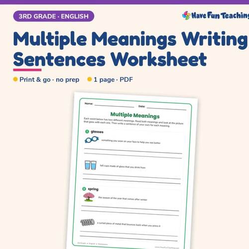 Multiple Meanings Writing Sentences Worksheet | 3rd Grade Vocabulary ...