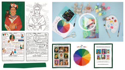 Preview of Frida Kahlo Advanced Art Craft Lesson, Cute Fact Sheet, Printables, More!