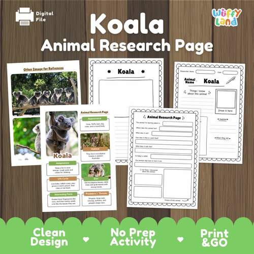 Koala Informational Text & Photos Animal Research Writing Page Worksheet