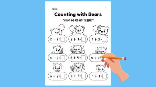 Cute Bear Addition & Subtraction Math Worksheets | 1-10 | K-1 Math ...