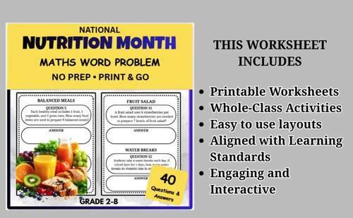 National Nutrition Month Math Pack – 40 Word Problems with Answers ...