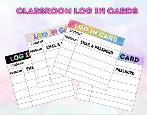 Preview of Classroom Log in Cards