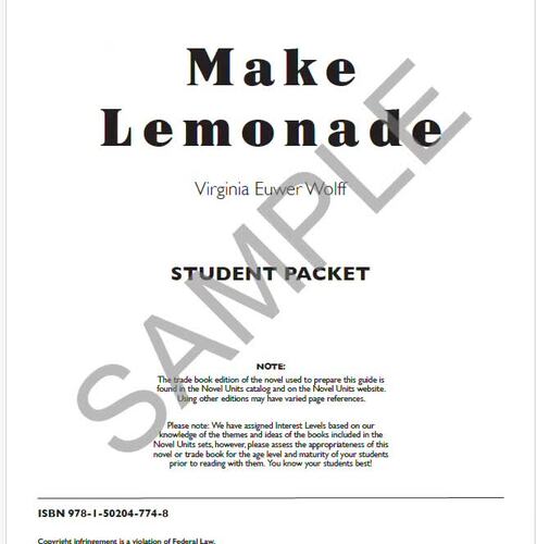 Make Lemonade Novel Units® Student Packet Novel Study | TPT