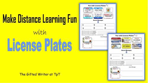License Plates - Critical Thinking - Word Puzzles by The Gifted Writer
