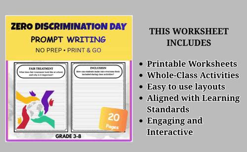 20 Zero Discrimination Day Thought-Provoking Prompts for Grade 3-8