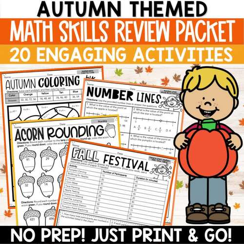 Fall Math Worksheets & Activities Autumn Math Review Packet 3rd 4th 5th ...