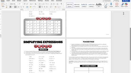 7th Grade Math SOL Review Simplifying Expressions with Replacement Fun ...