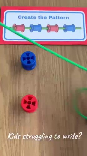 Plastic Spool Threading Patterns | Fine Motor & Patterning Activity Preschool
