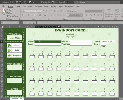 Single Digit Addition | E - Window Card Bundle | Excel