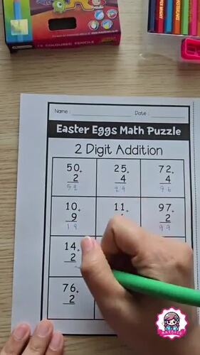2-Digit Addition Easter Eggs Math Puzzle | 2-Digit by 1 & 2-Digit ...