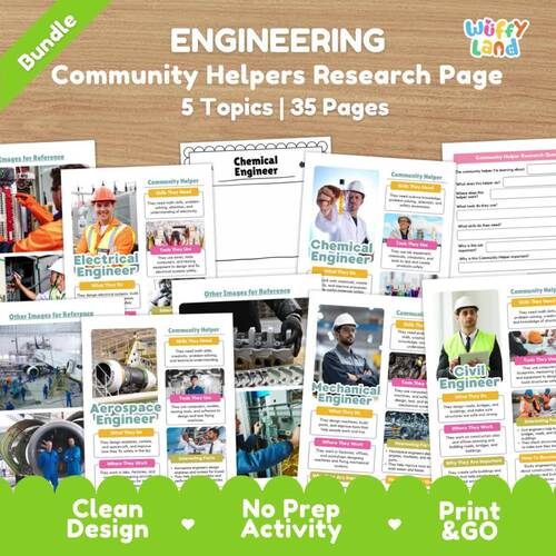 Engineering Community Helpers Worksheets Bundle | STEM Careers Research