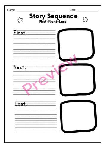 Story Sequence Worksheets - First, Next and Last by RED Sheets | TPT