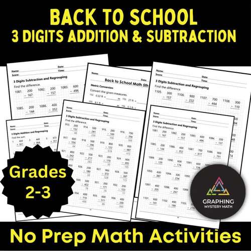 3 Digit Addition and Subtraction with & without Regrouping Bundle 50 ...