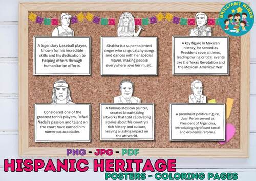 Hispanic Heritage Month Biography Posters Coloring Pages - Bulletin Board