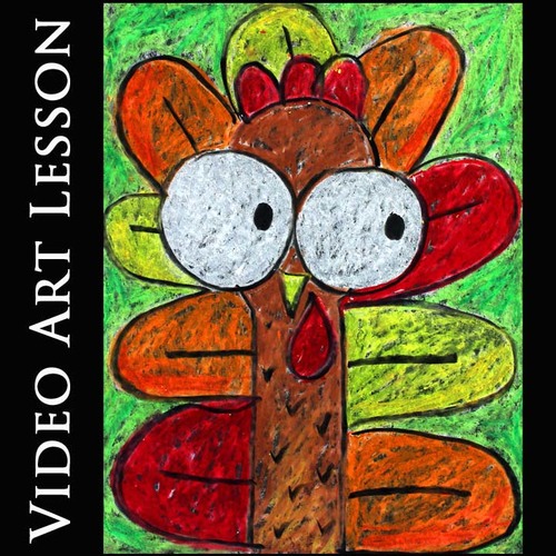 Preview of KOOKY THANKSGIVING TURKEY Video Art Lesson | EASY Oil Pastel Drawing Project