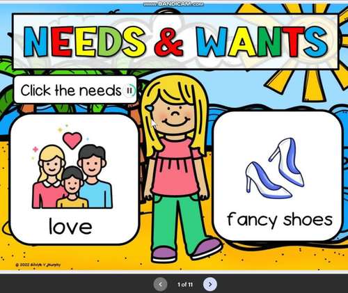 needs and wants games and easel activities by Murphys lesson design studio