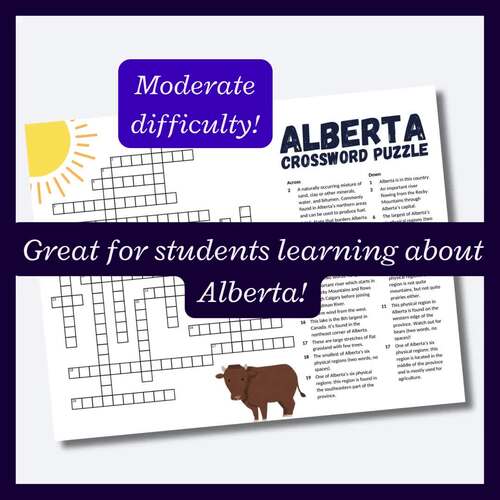 Alberta crossword puzzle for vocabulary research or fun Grade 4 