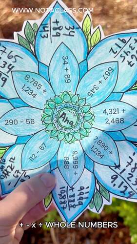 5th Grade Spring Math Flower Craft | Spring Flower Worksheets, Bulletin Board