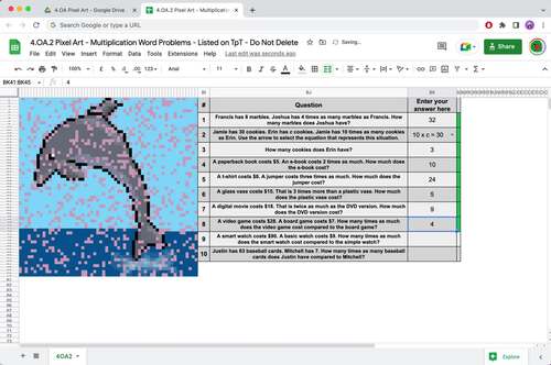 Digital Math Pixel Art 4th Grade Math Review Multiplication, Word Problems