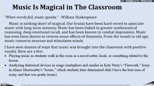 Preview of COMPLETE TEACHER Lesson 62 - Music Is Magical in The Classroom