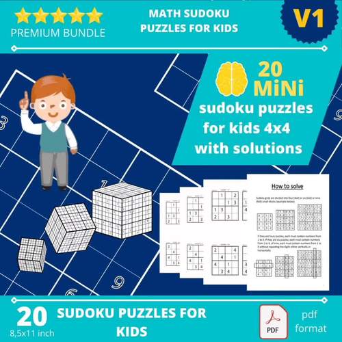 20 Mini 6x6 sudoku puzzles game for kids with solutions v3 | TPT
