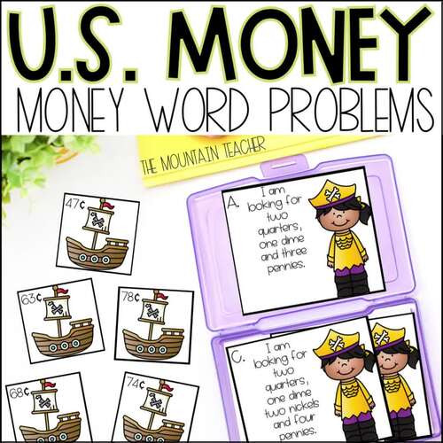 Counting Money Word Problems Math Center for 1st, 2nd or 3rd Grade