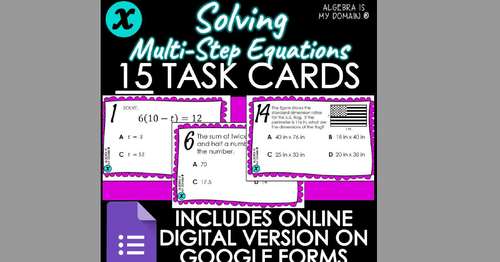 DIGITAL TASK CARDS - Solving Multi-Step Equations - DISTANCE LEARNING