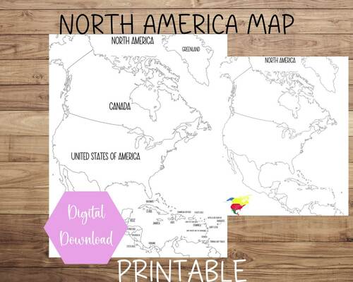 North America Map Printable Instant Download PDF TPT