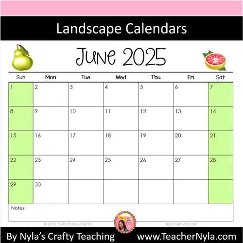 Landscape Editable Calendars 2025 2026 for Power Point and Google Slides™