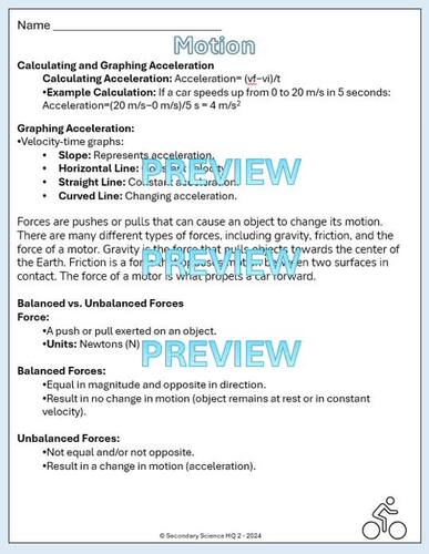 Motion Review and Paper Study Guide PDF | Physical Science | TPT
