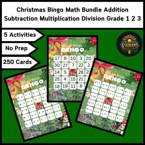 Christmas Bingo Math Bundle Addition Subtraction Multiplication Division