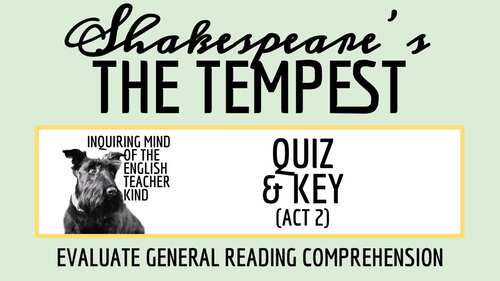 The Tempest Act 2 Quiz and Answer Key | Shakespeare Assessment | Worksheet