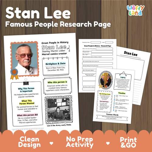 Stan Lee Biography Research Page | Famous People in History Graphic ...