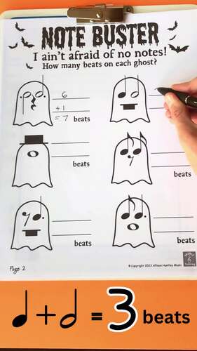 Note Buster! Halloween Music Math Worksheets- October Piano Lessons