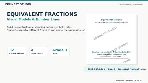 Equivalent Fractions Worksheets | Visual Models & Number Lines 3rd Grade