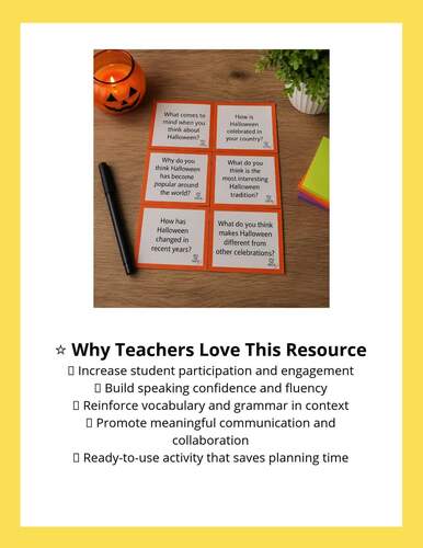ESL CONVERSATION STARTERS Halloween B1-B2 | 48 Speaking Questions | no-prep
