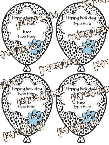 Editable Dalmatian Print Birthday Balloon Topper Printable Gift Tag