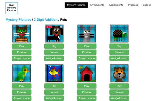 Math Mystery Pictures - Interactive & Online - 1-year subscription