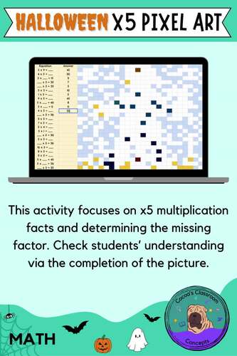 Halloween x5 Multiplication Pixel Art Math Activity - Basic Math Fact Fluency