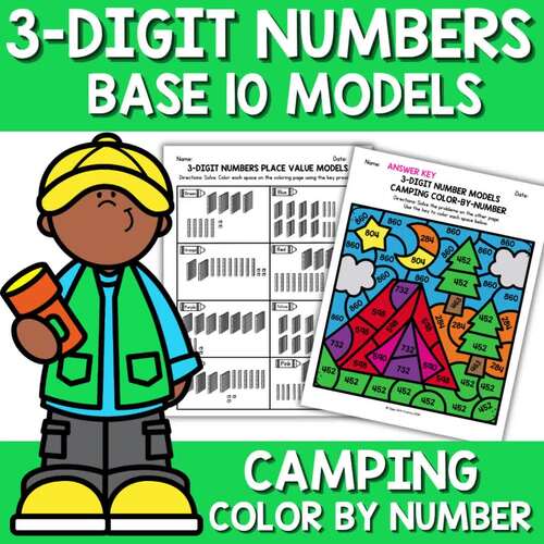 Camping Theme Place Value Color by Code | Base 10 Blocks | 3 Digit Numbers
