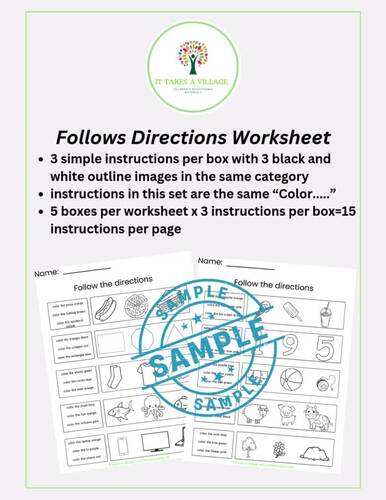 Follows Directions Worksheets-By Category (ABLLS-R aligned) | TPT