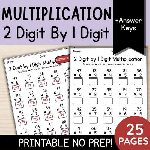 2-Digit by 1-Digit Multiplication Worksheets | 3rd & 4th Grade Math