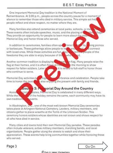 Text Based Expository Essay on Memorial Day/ Florida BEST Expository Essay