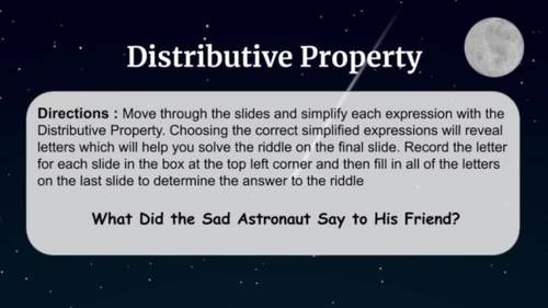 Distributive Property Digital Riddle Worksheet PowerPoint