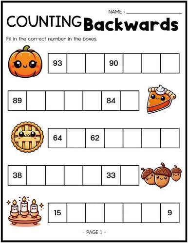 Printable Counting Backwards from 100 Worksheets | Kindergarten & 1st ...